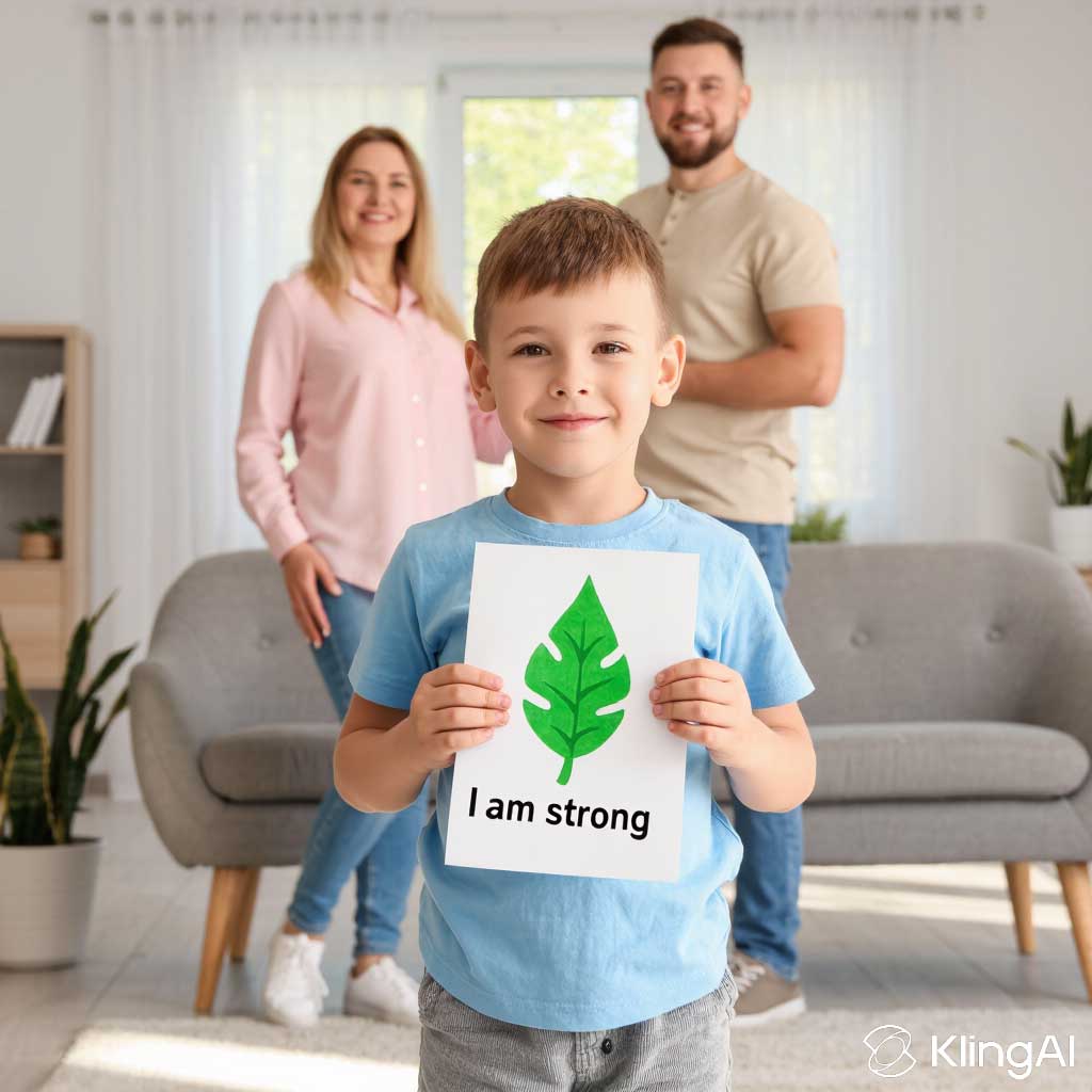 child-holding-affirmation-card-with-leaf-drawing